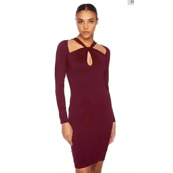 NWT Susana Monoco Port Burgundy Keyhole Choker Cutout Neckline XS Dress - Picture 2 of 10
